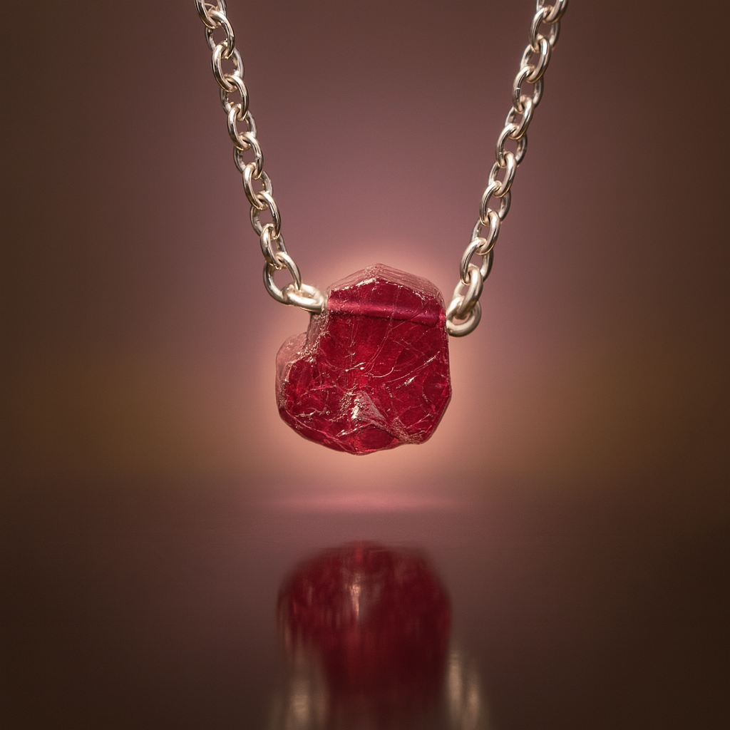 Raw Garnet Handmade Pendant with Chain in Sterling Silver