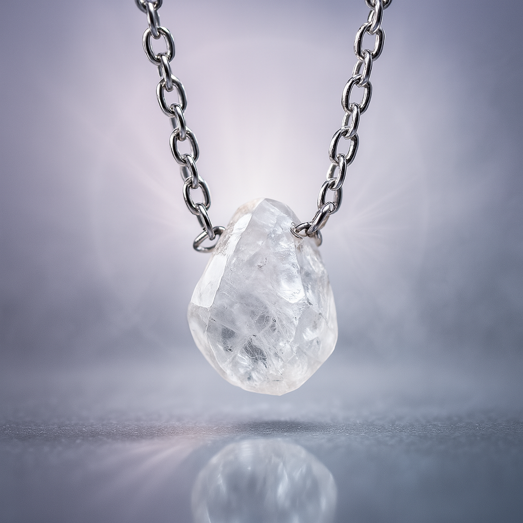 Raw Rainbow Moonstone Handmade Pendant with Chain in Sterling Silver