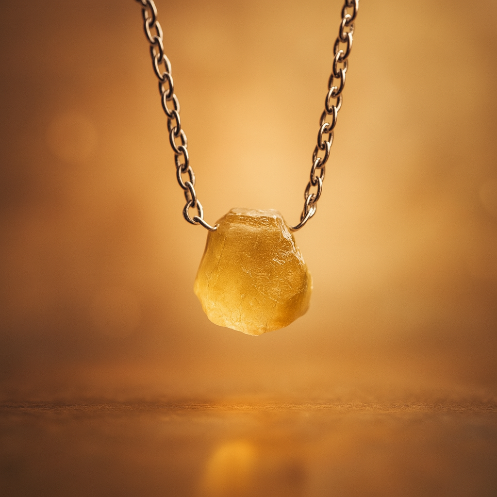 Raw Citrine Handmade Pendant with Chain in Sterling Silver