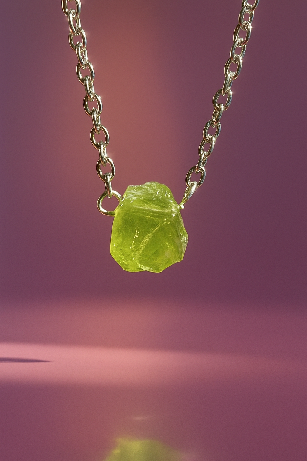 Raw Peridot Pendant & Chain – Sterling Silver