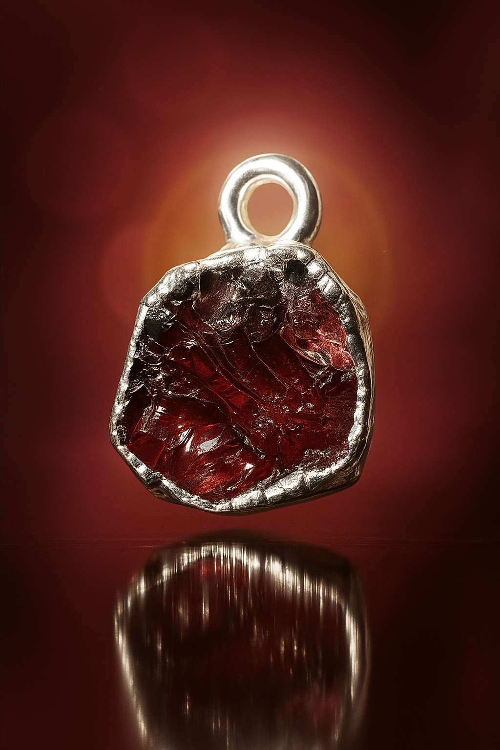 Raw Garnet Handmade Pendant in Sterling Silver