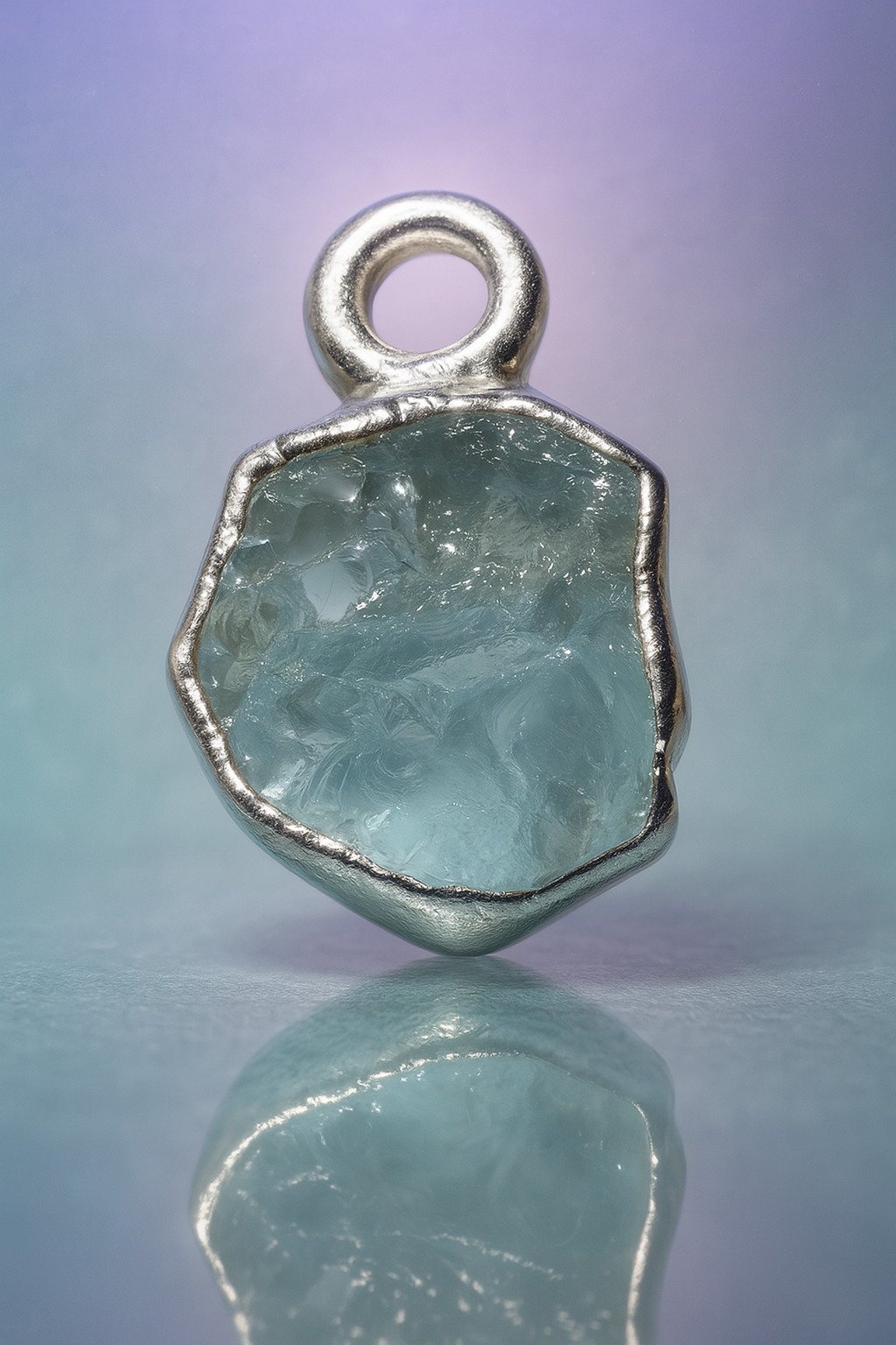 Raw Aquamarine Handmade Pendant in Sterling Silver