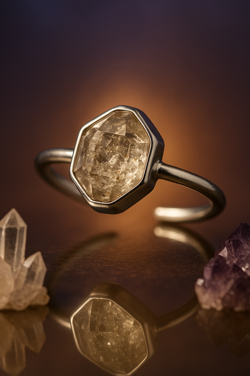 Raw Herkimer Diamond Handmade Adjustable Ring in Sterling Silver