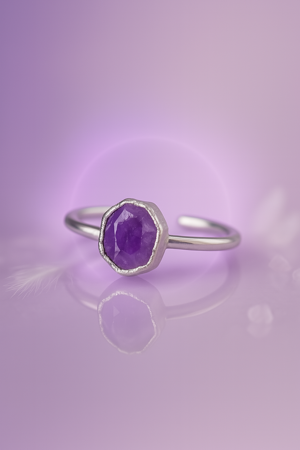 Raw Amethyst Handmade Adjustable Ring in Sterling Silver
