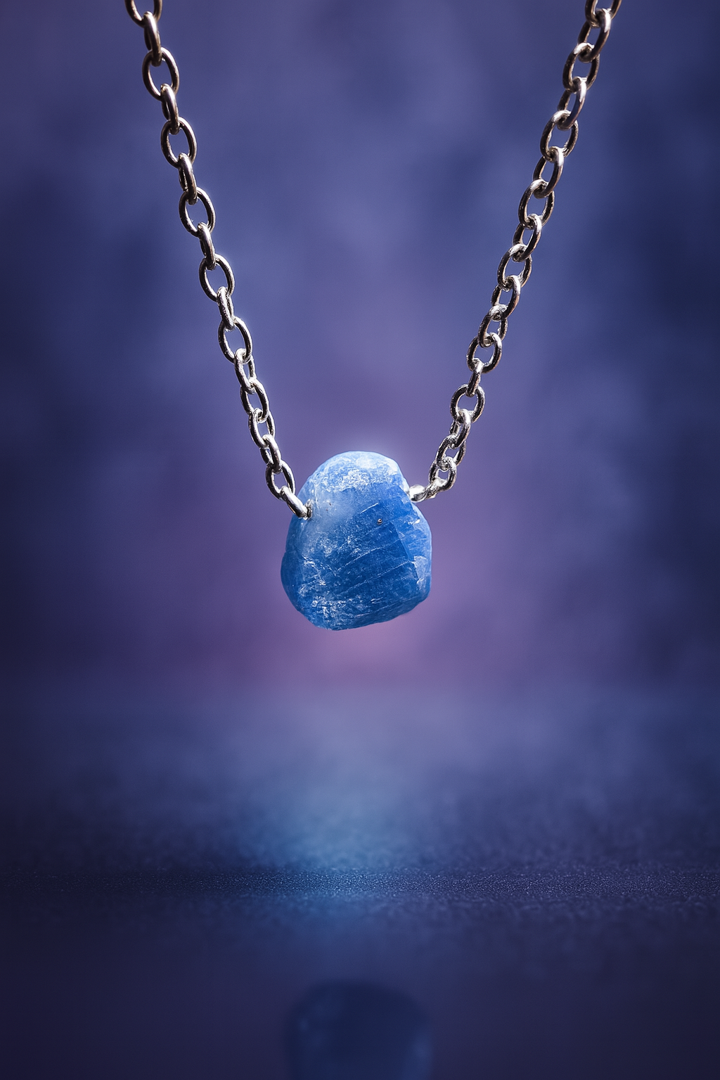 Raw Sapphire Handmade Pendant with Chain in Sterling Silver