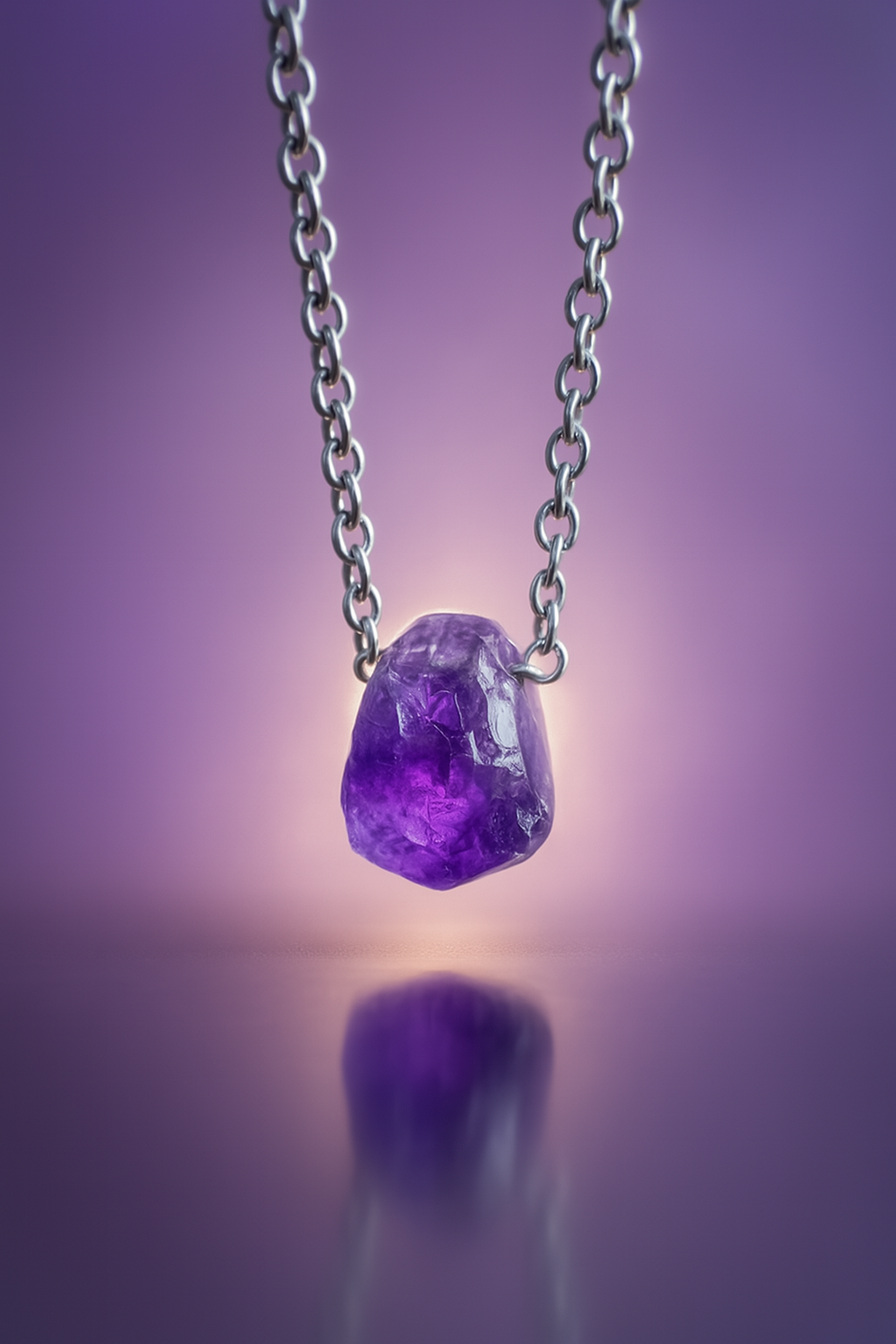 Raw Amethyst Handmade Pendant with Chain in Sterling Silver