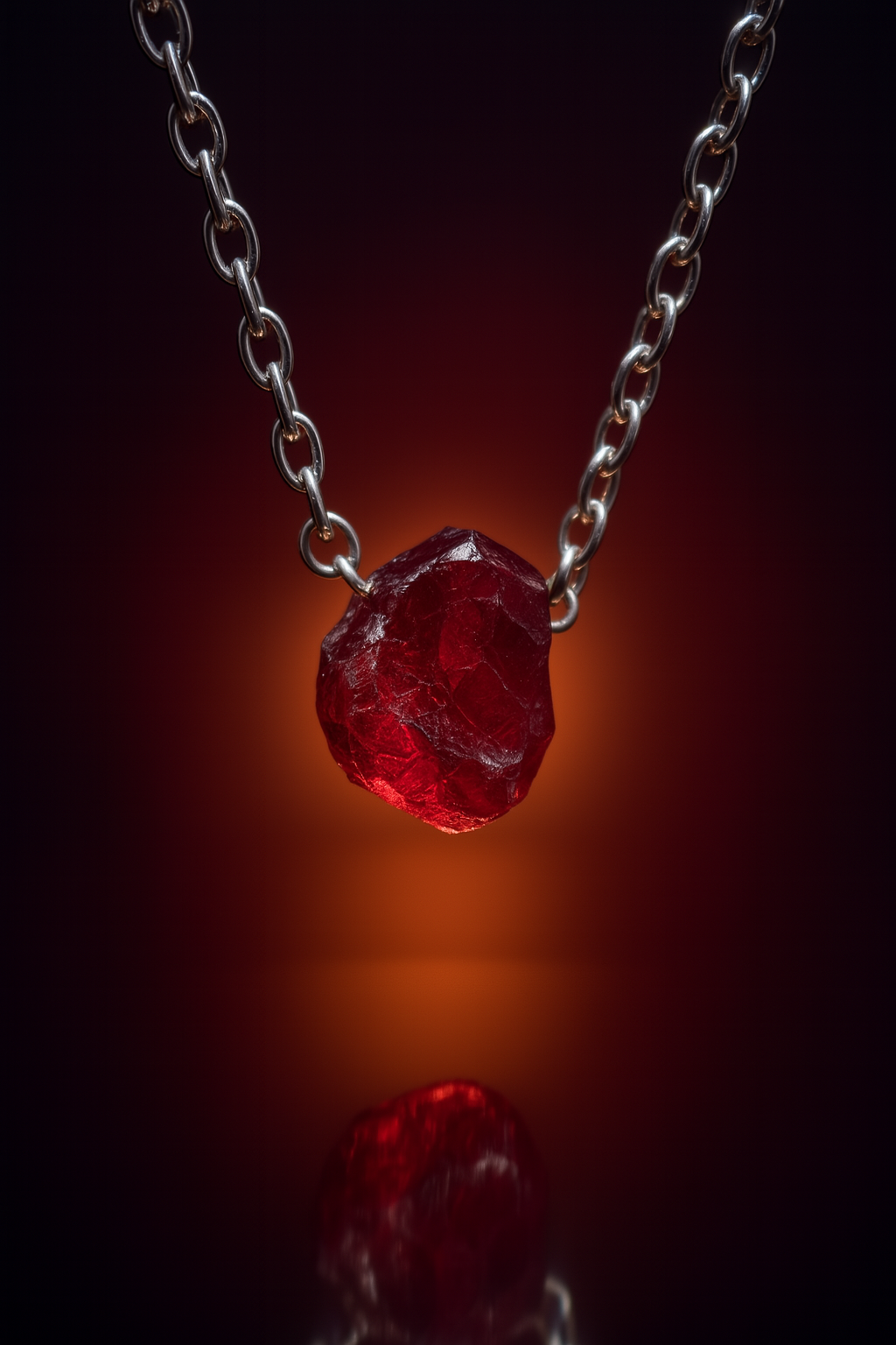 Raw Garnet Handmade Pendant with Chain in Sterling Silver