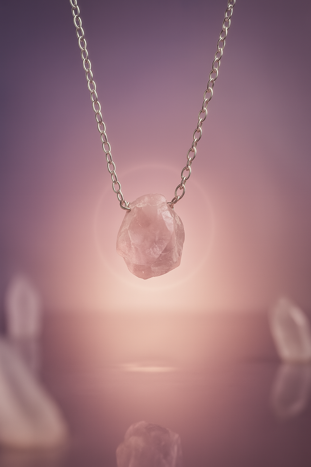 Raw Rose Quartz Handmade Pendant with Chain in Sterling Silver