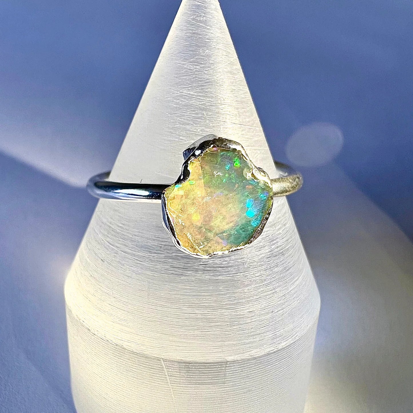 Raw Opal Adjustable Ring in Sterling Silver