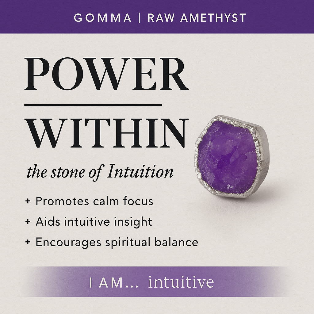 Raw Amethyst Handmade Adjustable Ring in Sterling Silver