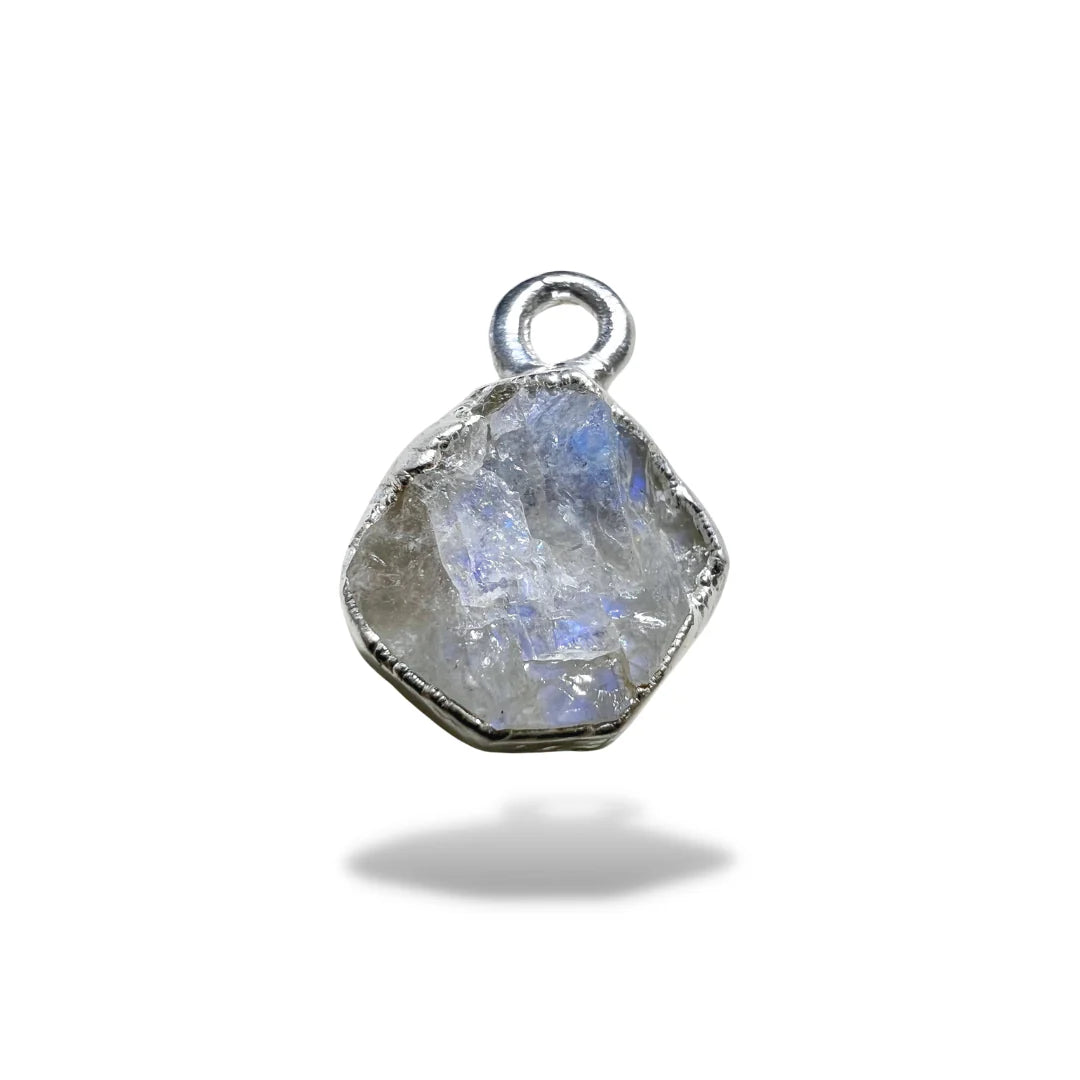Raw Rainbow Moonstone Handmade Pendant in Sterling Silver