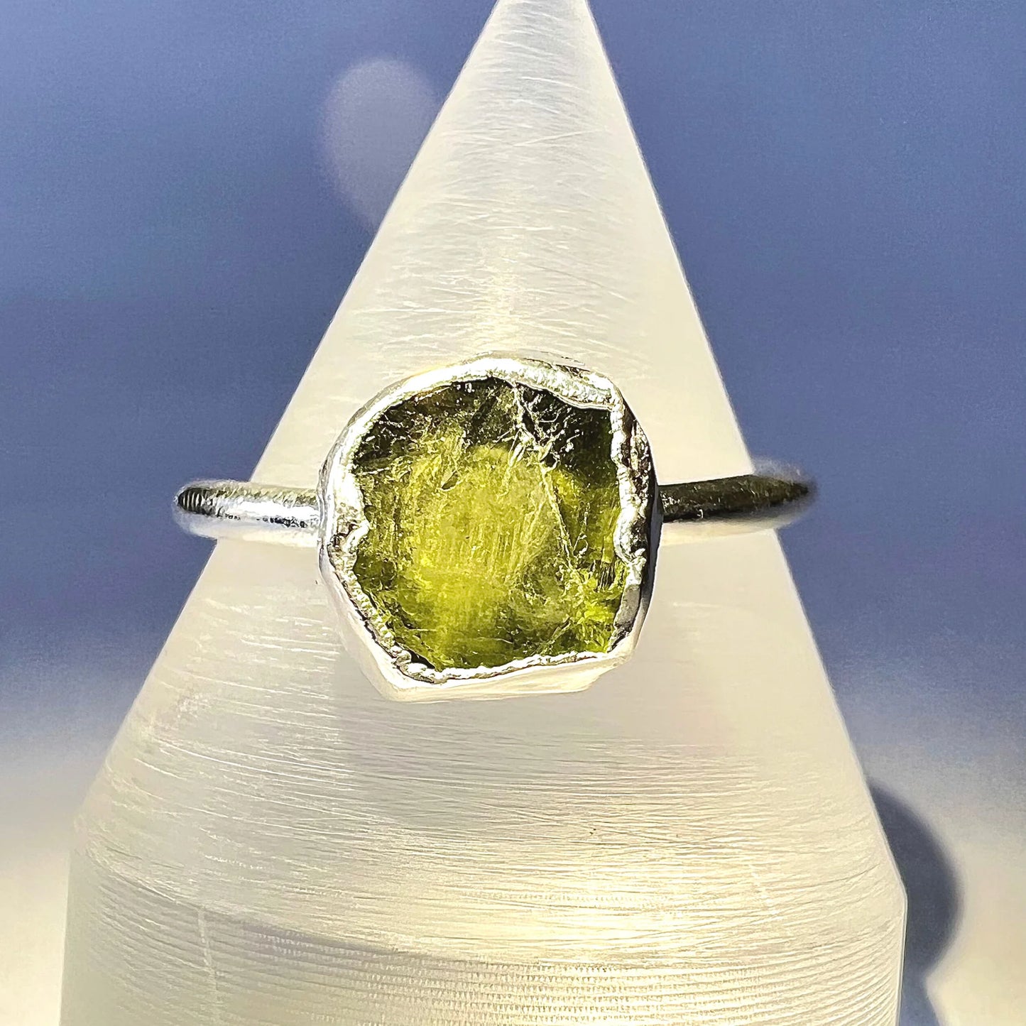 Raw Peridot Adjustable Ring – Sterling Silver